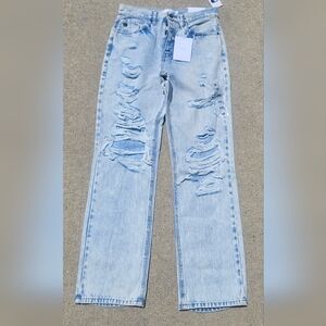 KanCan Light Blue Distressed Straight Leg Jeans
